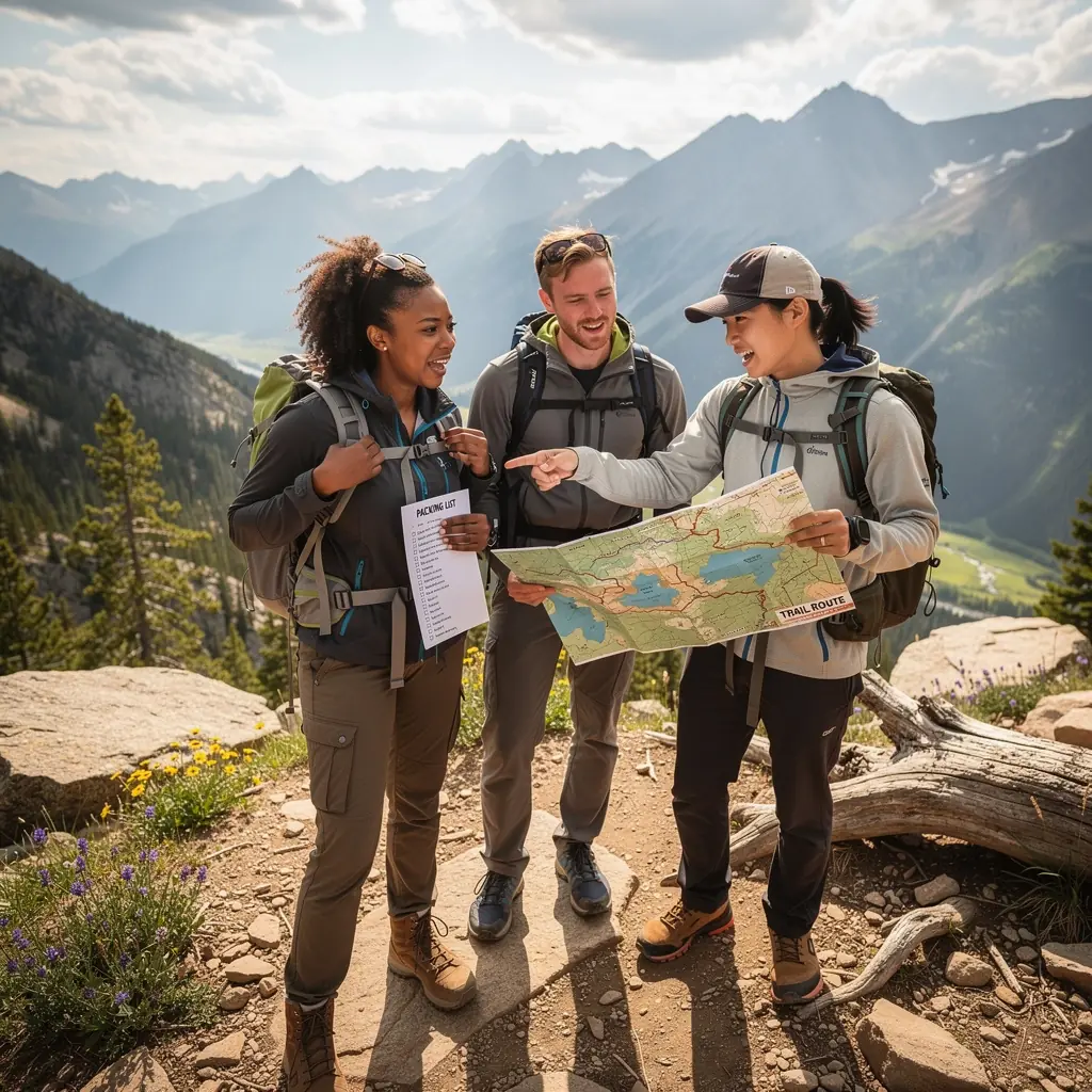 Солнечный день в лесу, где семья устраивает пикник на траве рядом с озером.