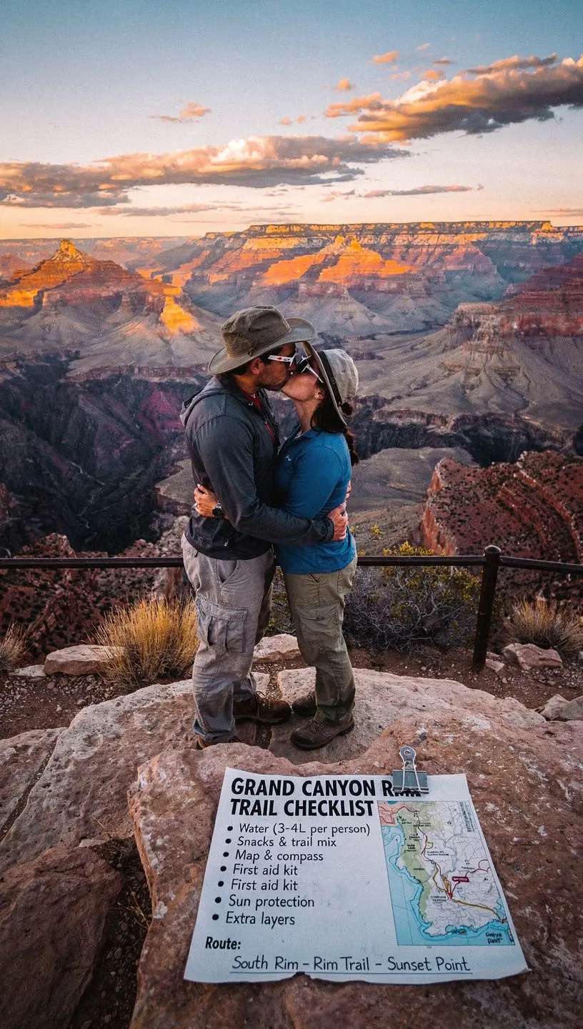 Список упаковки с предметами для похода, лежащий на деревянном столе в кемпинге.