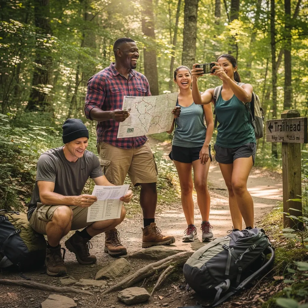 Турист, изучающий карту, сидя на скамейке в живописном парке с красивыми видами.
